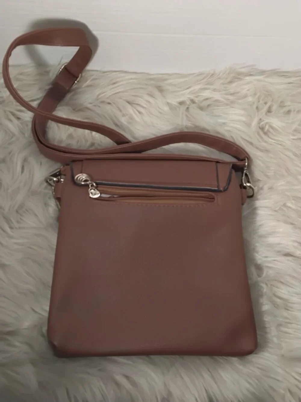 Brown Leather Handbag – Perforated Front & Bow Accent
